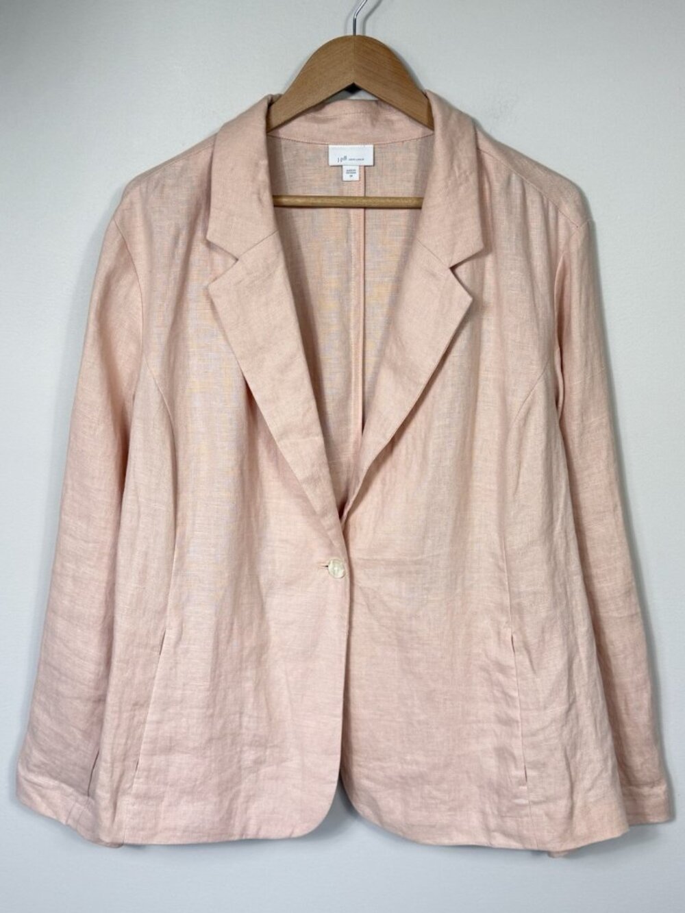J Jill Blazer 100% Linen Pink One Button Unlined Jacket Minimalist Casual 2X
